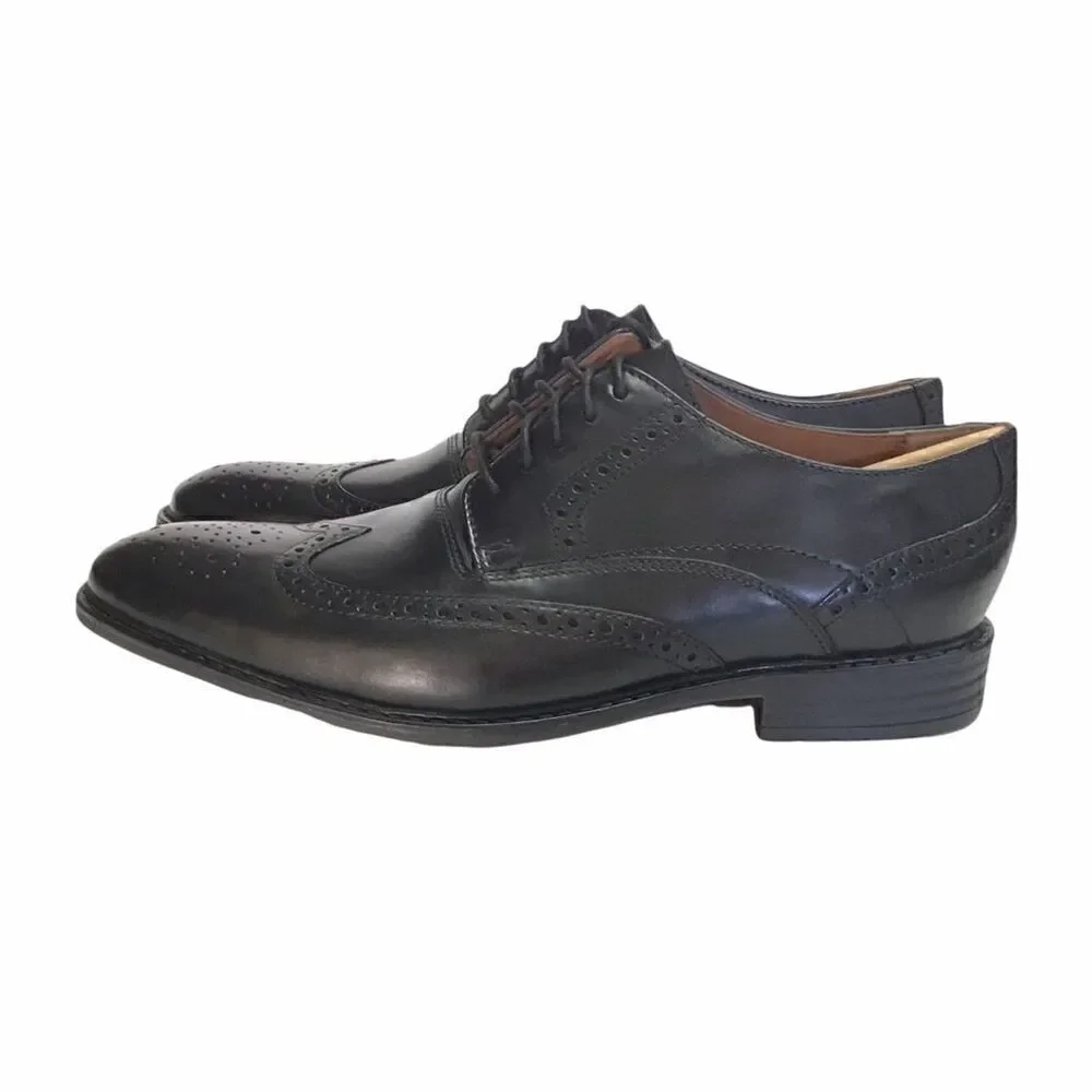 Bostonian Garvan Edge Mens 12 M Wingtip Oxford Dress Shoes Black Leather NEW